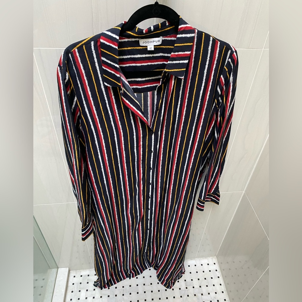 Long silk blend shirt dress